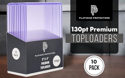 Platinum Protectors 130pt Toploaders Trading Card Protectors (10-Count) - Clear Hard Plastic Top Loader Sleeves for Jersey Patch, Relics, RPA, Autos, etc