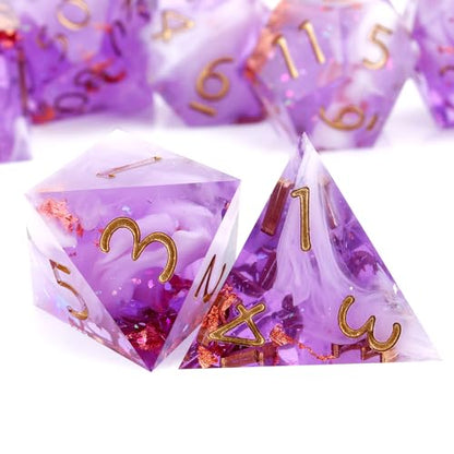 Haxtec DND Dice Set Sharp Edge Resin Dice Set with Dice Case, D and D Dice, Polyhedral D&D Dice Set Compatible with Dungeons and Dragons TTRPGs DND Gift - color: Purple White