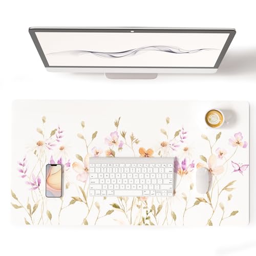 Colorful Star Floral Waterproof Office Desk Mat, 31.5" x 15.7" | Non-Slip Large Computer Gaming Mouse Pad, XXL PC Laptop Protector Pads, PU Leather Desk Writing Pads for Office Home - color: Blooming Watercolor Garden, size: 31.5" x 15.7"