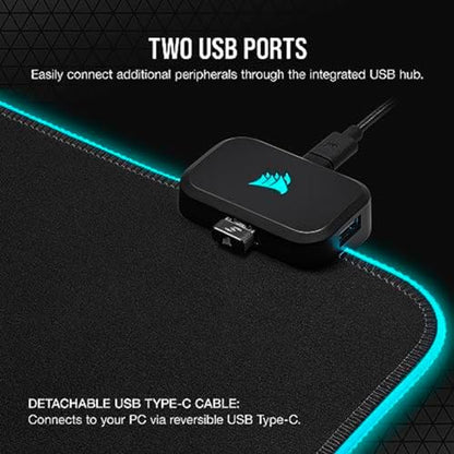 Corsair MM700 RGB Extended 3XL Cloth Gaming Mouse Pad/Desk Mat - Massive 1,220mm x 610mm (48” x 24”) Cloth Surface, 360° Three-Zone RGB Lighting, Two USB Ports - Black - size: 48"L x 24"W