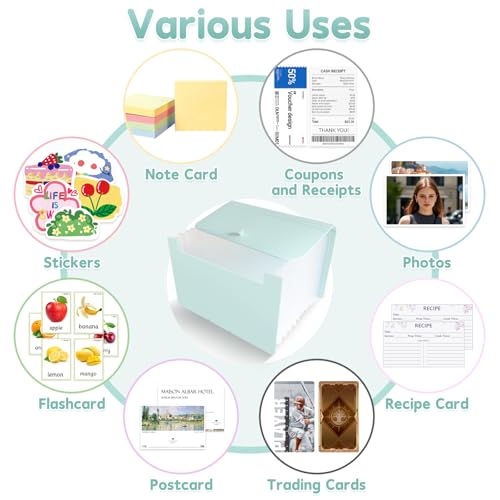 DHATMYC 4x6Index Card Holder Organizer 3x5Flash Note Card Storage Box,Green | A6 File Case Flashcard Notecard Container with Dividers and 13 Expandable Pockets for Recipe Coupon Stickers Scrapbook Paper - color: Green