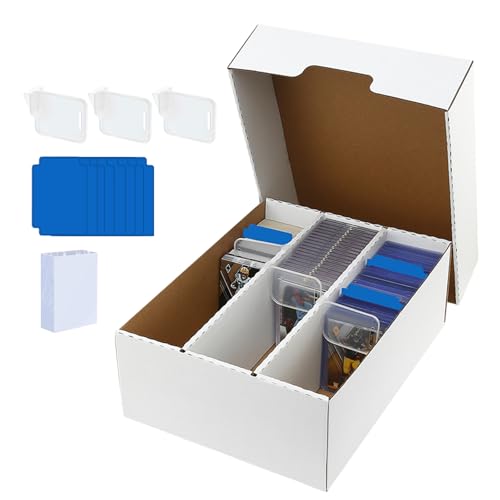 3 Row Trading Card Storage Box – Holds 2400 Cards, Fits Toploaders & Magnetic Cases, Includes 50 Sleeves, 8 Dividers & 3 Supports – Sport Card Organizer - style: 1 pack