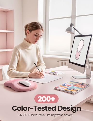 meatanty Mouse Pad with Wrist Rest, Ergonomic Mouse Wrist Support, Desk Mouse Mat Computer Accessories, Comfortable Palm Hand Pain Relief, Cute Non-Slip Laptop Cushion, Office Home Gaming Women-Pink - color: Pink