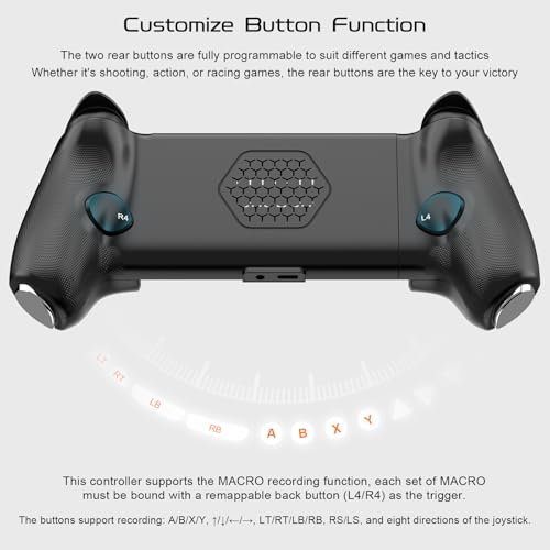 Joso USB C Mobile Gaming Controller, Plug & Play with Hall Effect Joystick/Triggers, 2 Back Buttons/3.5mm Audio Jack, for Cloud/PS/Xbox/PC Remote Play, Universal Phone Gamepad - color: Black