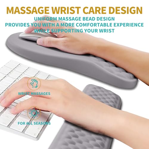 Hokafenle 2 In 1 Ergonomic Mouse Pad Wrist Support & Wrist Rest For Computer Keyboard Set, with Relieve Carpal Tunnel Pain Massage Bulge and Full Memory Gel Design (2In1 Set,Neutral Gray Light Purple) - color: Hk003-neutral Gray Light Purple