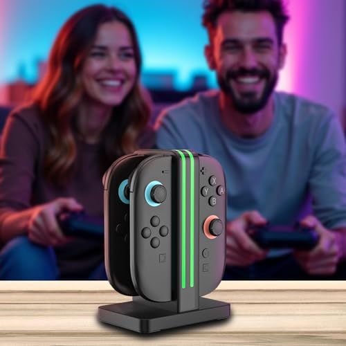 Nintendo Switch 2 Controller Charger, 4-Slot Magnetic Dock, LED Indicators | For Nintendo Switch 2 controllers only, not original Switch; four magnetic slots charge together with clear LED status lights