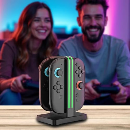 Nintendo Switch 2 Controller Charger, 4-Slot Magnetic Dock, LED Indicators | For Nintendo Switch 2 controllers only, not original Switch; four magnetic slots charge together with clear LED status lights