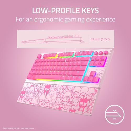 Razer Ornata V3 TKL Gaming Keyboard, Hello Kitty & Friends Edition | Low-Profile Keys, Mecha-Membrane Switches, UV-Coated Keycaps, Backlit Media Keys, 8-Zone RGB Lighting, Magnetic Wrist Wrest - color: Hello Kitty & Friends Edition, size: V3 TKL