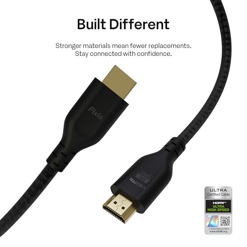 Pixio 8K HDMI 2.1 Cable Ultra High Speed 10FT 8K 60Hz 4K 120Hz Nylon Braided, Gold Plated Connector, Anti-Breakage, HDR10+, dtsx, eARC, HDCP, Dolby Compatible - color: Black, size: 10 ft