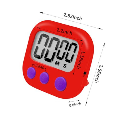 6 Pack Small Digital Kitchen Timer Magnetic Back and ON/Off Switch,Minute Second Count Up Countdown (Red) - color: Red