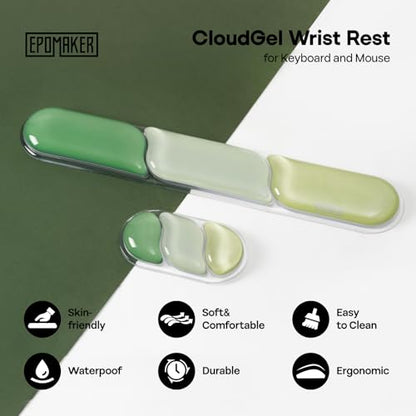 EPOMAKER CloudGel Wrist Rest for Keyboard and Mouse, 2 Pieces | Silicone Wrist Support, Anti-Slip Rubber Bottom, Ergonomic Design, Suitable for Office/Computer/Laptop/Gaming (Green) - color: Green