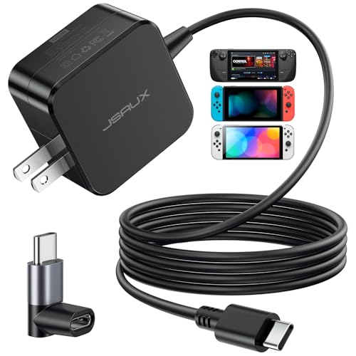 JSAUX 45W USB C Charger for Steam Deck/OLED with 5FT Cable | Type C PD 3.0 45 Watt Fast Charging for Steam Deck, Switch, iPhone Air/17/16/15, Samsung Galaxy, Pixel, iPad, MacBook - size: 5FT
