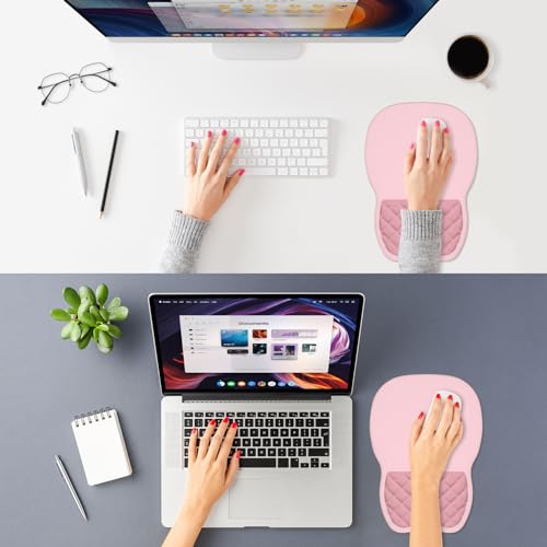 ITNRSIIET Ergonomic Mouse Pad Wrist Support with Memory Foam Massage Bulge & Non-Slip PU Base, Carpal Tunnel Pain Relief, Prevent Wrist Sweating, 12 x 8 x 1.2 inch, Pink Accent - color: Pink Accent