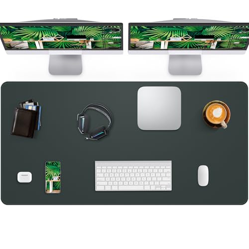 Large Desk Pad Mat - Waterproof Mouse Pad & Desk Protector, Non-Slip XL PU Leather Gaming Mat for Keyboard/Mouse, Stitched Edge with Ergonomic Support, 47"x17" (Dark Green) - color: Dark Green, size: 48" x 17"