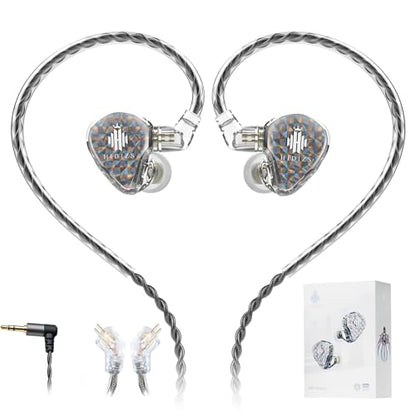 Hidizs MS1 Galaxy IEM Gaming Earphones - Dual Magnetic Engine for Immersive Gaming Sound Wired Earbuds/Inline Mic/Detachable 2-Pin Cable, 3.5mm Plug - color: Transparent, size: No Mic
