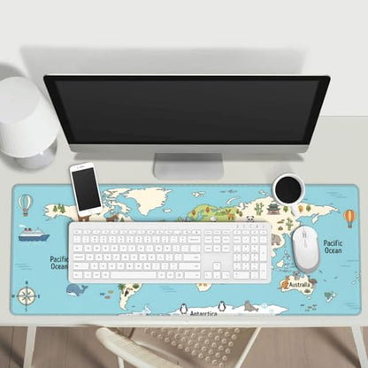 World Map Animals Gaming Mouse Pad, Large Extended Desk Mat (31.5x11.8 in), Non-Slip Rubber Base Stitched Edges Mousepad for Work Office Gaming School - color: 18