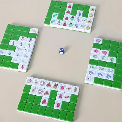 GRACIAS 4 Players Mahjong Block Set, 128 Green Tiles(1.18”) with 4 Different Patterns, Portable Mahjong Set with A Carry Bag & English Instruction, Mahjong Tile Game