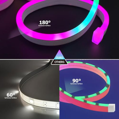 16.4ft LED Neon Rope Lights, RGB Plus IC Strip Lights, IP68 Waterproof Flexible Rope Light with APP and Remote Control, Dimmable Neon Strip for Gaming Room Living Room Bedroom Indoor Outdoor Decor