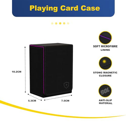 Double Decker Leather Poker Card Case - Holds Two Sets of Poker Size Cards - Premium Dual-Deck Holder with Stylish Design and Secure Closure (Black-Purple) - color: Black-Purple