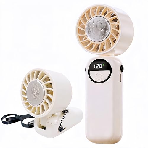 Portable Handheld Fan with Ice Cooling, USB Rechargeable Personal Hand Held Fan, 120 Gear Speed Wind Stepless Control, 4000mah Battery Operated, Powerful Hand Fan Neck Fan for Travel Outdoor (White)