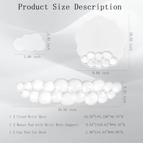 Gel Cloud Wrist Rest for Keyboard and Mouse Clear Mouse Pad with Wrist Rest 3PCS Ergonomic Cool Keyboard Wrist Pad Cute Acrylic Coaster Non-Slip Cute Transparent Mouse Wrist Pad for Computer Keyboard - color: 3pcs Gel White