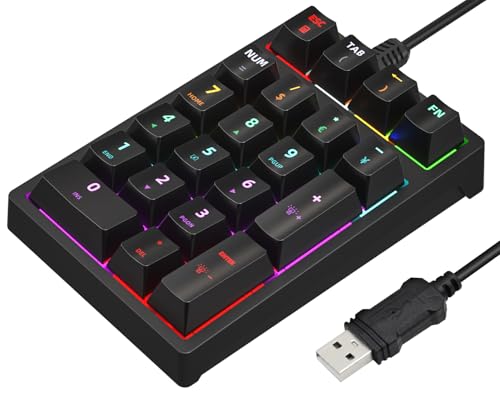 Gurjot Number Pad, Mechanical USB Wired Numeric Keypad with Color Backlit 21 Key Numpad for Laptop Desktop Computer PC Black (Blue Switches) - color: Black Number Pad