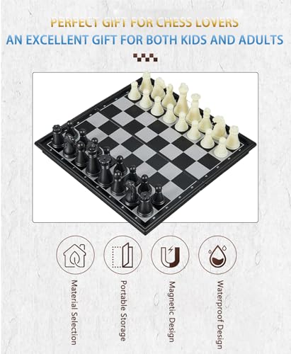 Chess Sets Travel Board Games - 7.9 Inches Magnetic Small Pocket Chess Set for Teens & Adults, Folding Portable Chess Gifts Classic 2-Player Strategy Family Game for Beginner and Professional - color: Black&white, style: X-Small / 7.9Inch
