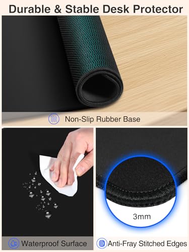 Wireless Charging Mouse Pad, 31.5"x15.8" Large Desk Mat, Smooth Glide | Waterproof Mousepad, Stitched Edge, Non-Slip Rubber Base, Desk Pad Computer Keyboard Mat, No Adapter - color: Black-31.5"x15.8"-Right