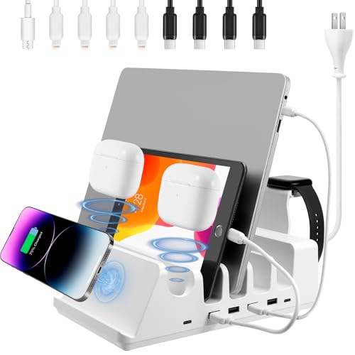 150W 6-Port Charging Station for Home with Fast Wireless Charging for Mobile & Wireless Charging Seats for 2 Airpods (Buds). 65W PD USB-C Port provided for laptops