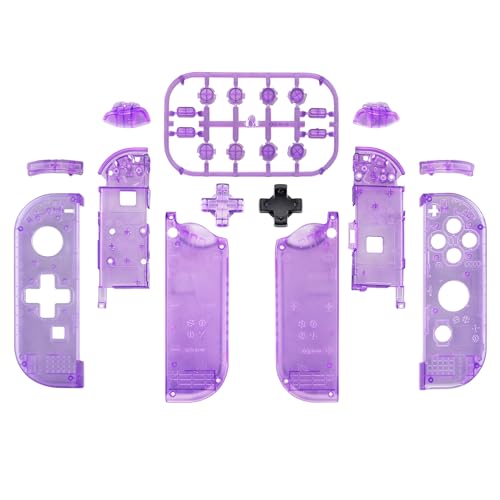 eXtremeRate Clear Atomic Purple Joycon Handheld Controller Housing (D-Pad Version) with Full Buttons, DIY Replacement Shell Case for Nintendo Switch & Switch OLED Joy-Con – Console Shell NOT Included - color: Clear Atomic Purple