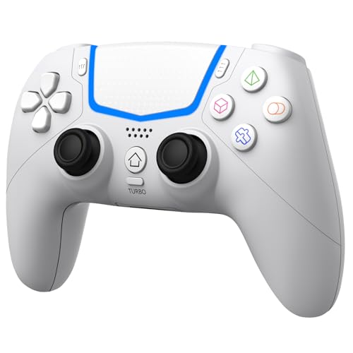BETMI Wireless Controller for PS-5/Pro/Slim/PC with Hall Joysticks (White) | Bluetooth Gaming Controller with LED Channel Light/Turbo/6-Axis Gyro/Dual Vibration/Touchpad/3.5mm TRRS Audio Jack/Speaker