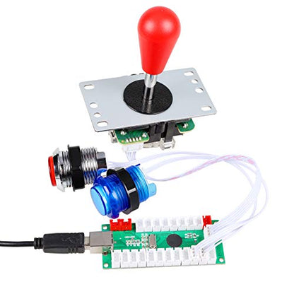 Fosiya 4 Player LED Arcade Kit Ellipse Oval Style Joystick USB Encoder to PC Games DIY Controllers Bat Joystick 4 Colors LED Arcade Buttons for All Windows PC MAME Raspberry Pi
