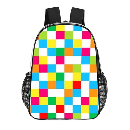 Clear Backpack with Mesh Pockets Stadium College Work | Stadium Approved, Colorful Checkerboard Print, Transparent, PVC See Through Bag for Beach Towels Seaside Sand Water - color: Pattern (507)