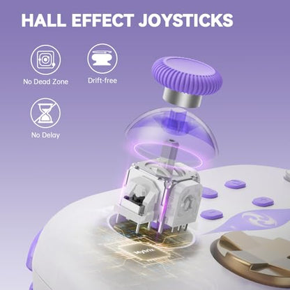 Mytrix Switch Pro Controller with Charging Dock, Wireless Controllers for Nintendo Switch/Switch 2/OLED, Hall Effect Joystick/Trigger, RGB Lighting, Turbo/Macro Button, for PC, iPad - Raiden Design - color: Purple