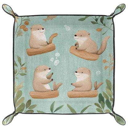 Dice Trays Funny Otters Holder Storage Box for Dice Games Like RPG DND, Leather Dice Holder Portable Folding Rolling Dice Tray, 16x16cm - color: Multi 5