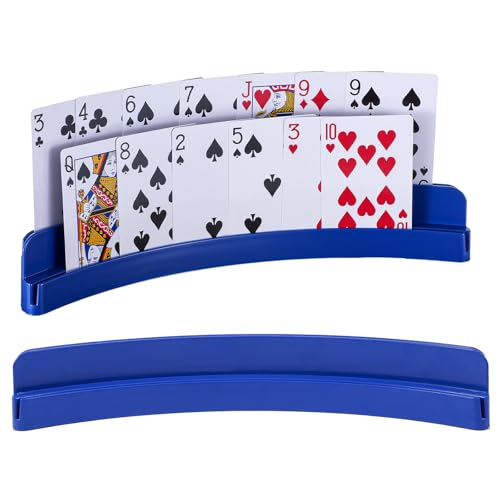 2-Layer Plastic Playing Card Holder for Kids Adults Seniors, Little Hands Card Game Holder with Non-Slip Base – Game Night Ldeal Accessories for Arthritis - color: navy, size: 2PCS