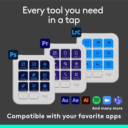 Logitech MX Creative Console 9 Customizable Keys - Pale Grey | Stream Deck accessories, graphic design, Adobe, Zoom, Spotify, 3-month Adobe Creative Cloud membership - color: Pale Grey