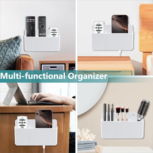 3 Slot Remote Control Holder, TV Remote Holder Wall Pen Storage Accessories for Home Office School (White) - color: White