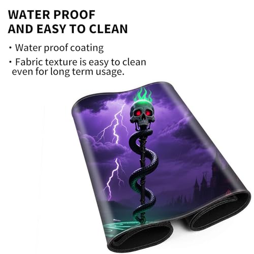 Large Gaming Playmat Compatible with MTG, Seamless Card Game Mat with Stitched Edges, 27.6 x 15.7 in Natural Rubber Desk Pad with Transparent Drawstring Bag, No Grid Layout, Red Rose Skull Love - color: Dark Skull Serpent, size: 28"X16" Regular