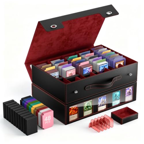 MoKo Trading Card Storage Box for MTG, 3900+Capacity, Black Red | Card box with Dice Tray, Commander Display & Handle, Top Loaders Organizer Case, For Magic Game, TCG PTCG Sport Cards - color: Black Red