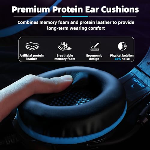 Tatybo Gaming Headset for PS5 PC, Noise Canceling Mic, RGB, Black Blue | Over Ear, Deep Bass Stereo Sound for FPS, Battle Royale, Lightweight Headset for Xbox, PS4, Mobile, Nintendo, 3.5mm devices - color: Black Blue