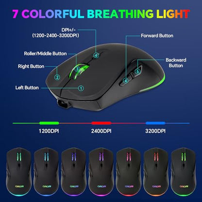 CHONCHOW 60% Wireless Gaming Keyboard and Mouse Combo,LED Backlit | Rechargeable 2000mAh Battery, Portable 68 Keys Waterproof Small Compact Keyboard Mice for PC/Mac Gamer(Wireless)
