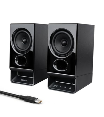 Edifier R20BT Computer Speakers, Touch Controls, AUX & USB-C Inputs, Black | 2.75" Full-Range Drivers, Bluetooth 6.0, Headphone Jack, Custom Ambient Light & Sound Profiles via APP - color: Black