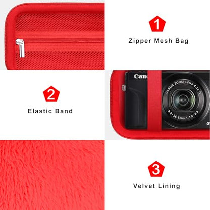 Canboc Carrying Case for Canon PowerShot G7 X Mark III/ G7X Mark II Digital 4K Vlogging Camera, SX740 SX730 Camera Bag, Zipper Mesh Pocket fits USB Cable, Batteries, Red - color: Red