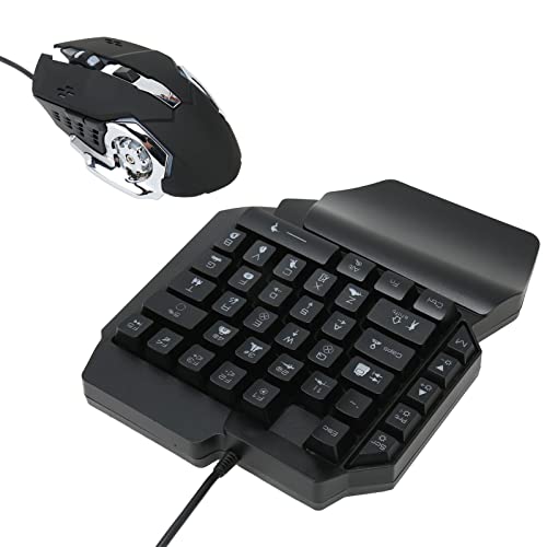 One Handed Gaming Keyboard and Mouse Combo, RGB Backlit 35 Keys Half Hand Gaming Keyboard and Mouse Set with Wrist Rest Support and Converter for PC
