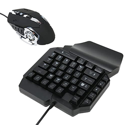 One Handed Gaming Keyboard and Mouse Combo, RGB Backlit 35 Keys Half Hand Gaming Keyboard and Mouse Set with Wrist Rest Support and Converter for PC