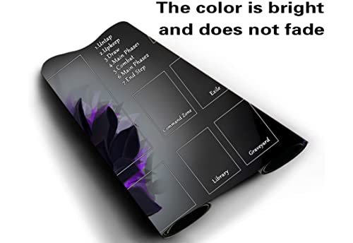 MTG Playmat, Game Play Mat for MTG TCG 24 x 14 inches Trading Card Inked Game Playmats with Storage Bag Smooth Rubber Surface Battle - color: Black Lotus Petals With Zones