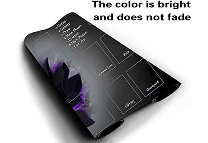 MTG Playmat, Game Play Mat for MTG TCG 24 x 14 inches Trading Card Inked Game Playmats with Storage Bag Smooth Rubber Surface Battle - color: Black Lotus Petals With Zones