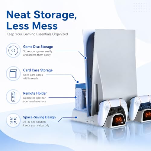 Cooling Station for PS5/Slim/Pro/Disc&Digital | Cooling Stand with Dual PS5 Controller Charging Station, 3 Levels Cooling Fan Multi-Function PS5 Accessories Slot and USB Hub - color: White 2