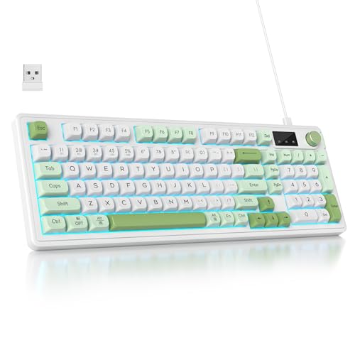 Owpkeenthy 96% Wireless Green Keyboard with Knob, 98 Keys Silent Gasket Mouted Mechanical Feeling Membrane Gaming Keyboard 3-Mode Wired/Bluetooth 5.0/2.4G for Win/Mac(98 Green) - color: 98 Green